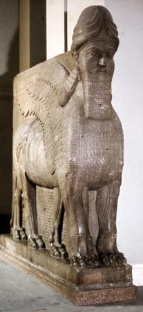 Human-headed, winged bull (lamassu) bookends, in The British