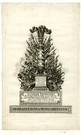 s Street, London. Monument topped with a decorative pillar with a helmet with the Prince of Wales by Print made by: Thomas Ovenden