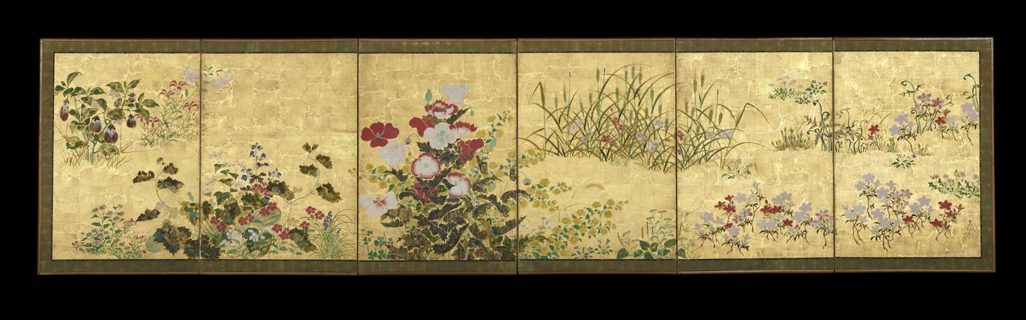 掛花図屏風 SCREEN PAINTINGS OF FLOWERS 光子内親王 painting; screen